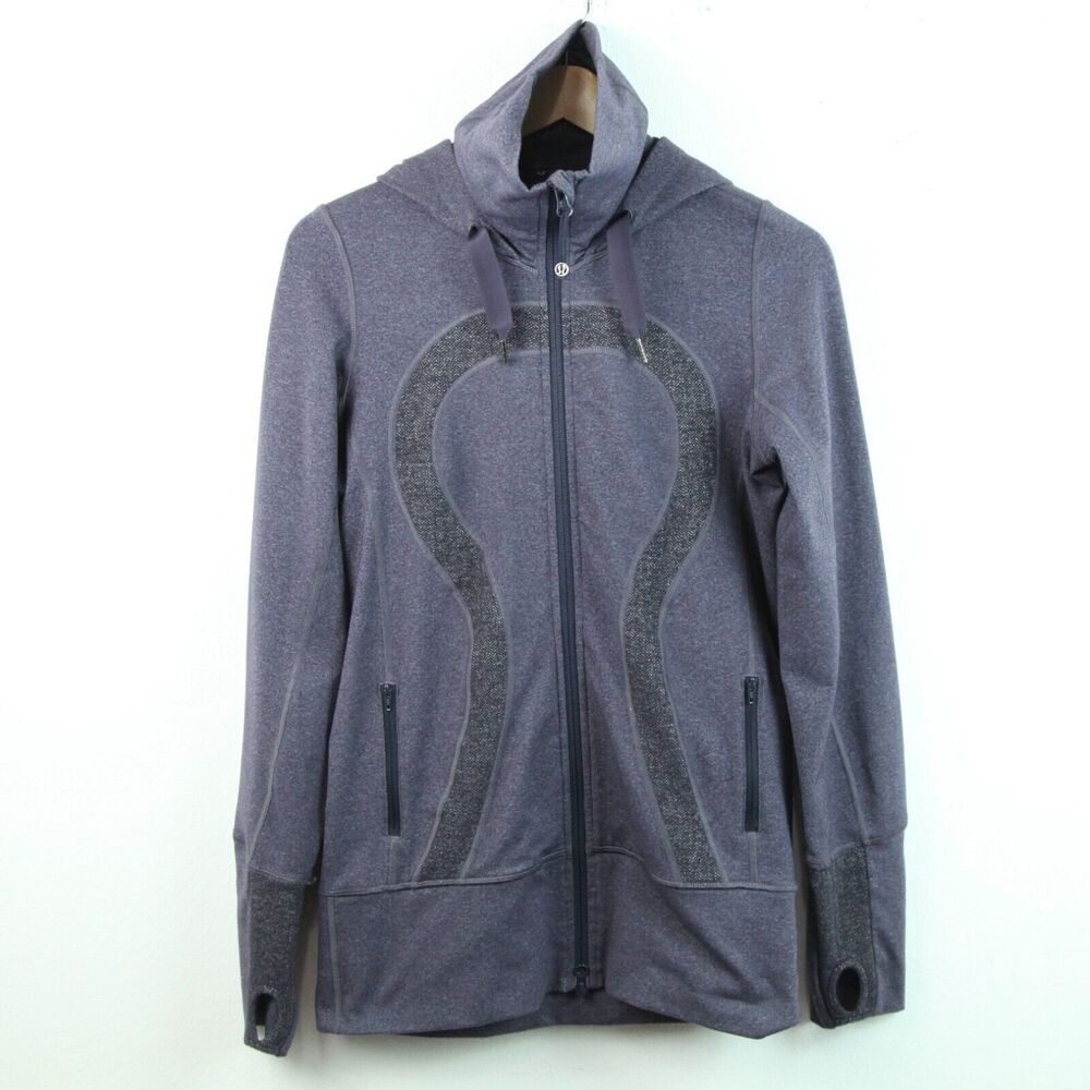 Lululemon Stride Jacket 6 Heathered Royalty Full‎ Zip Hooded Thumb Holes Hoodie